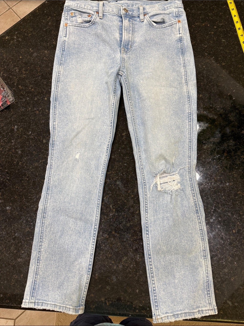 GAP Light Blue Straight Leg Jeans with Knee Distress